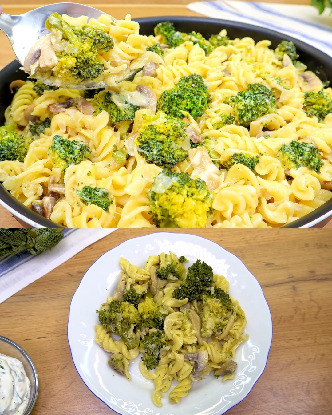 Broccoli and Mushroom Pasta in Creamy Garlic Sauce