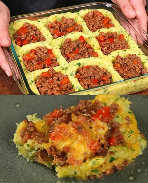 Cheesy Beef Stuffed Potatoes
