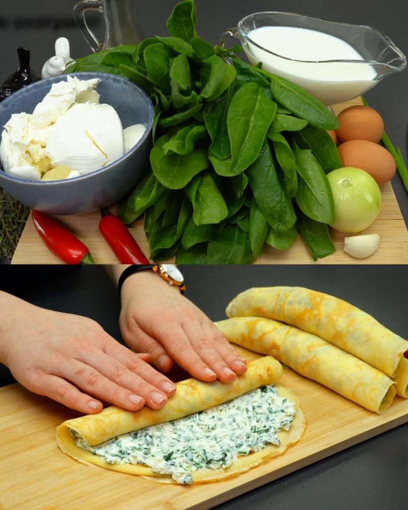 Spinach Stuffed Pancakes with Creamy Béchamel Sauce finished dish