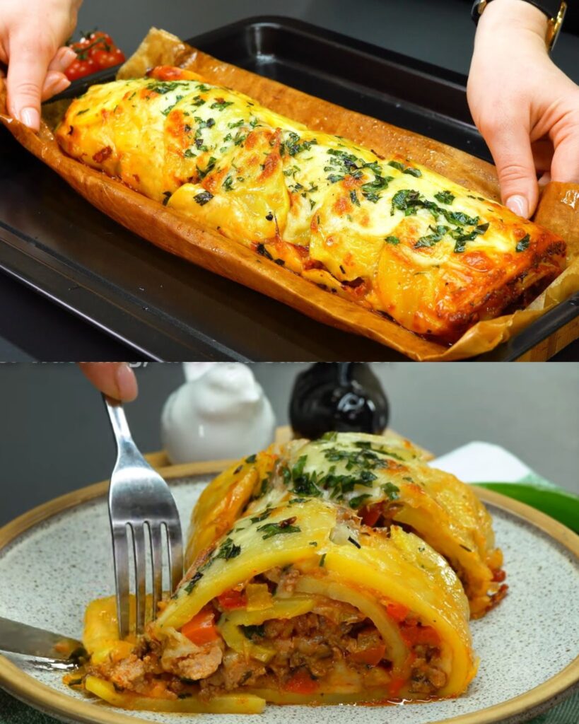 Potato and Meat Roll with Mozzarella finished dish