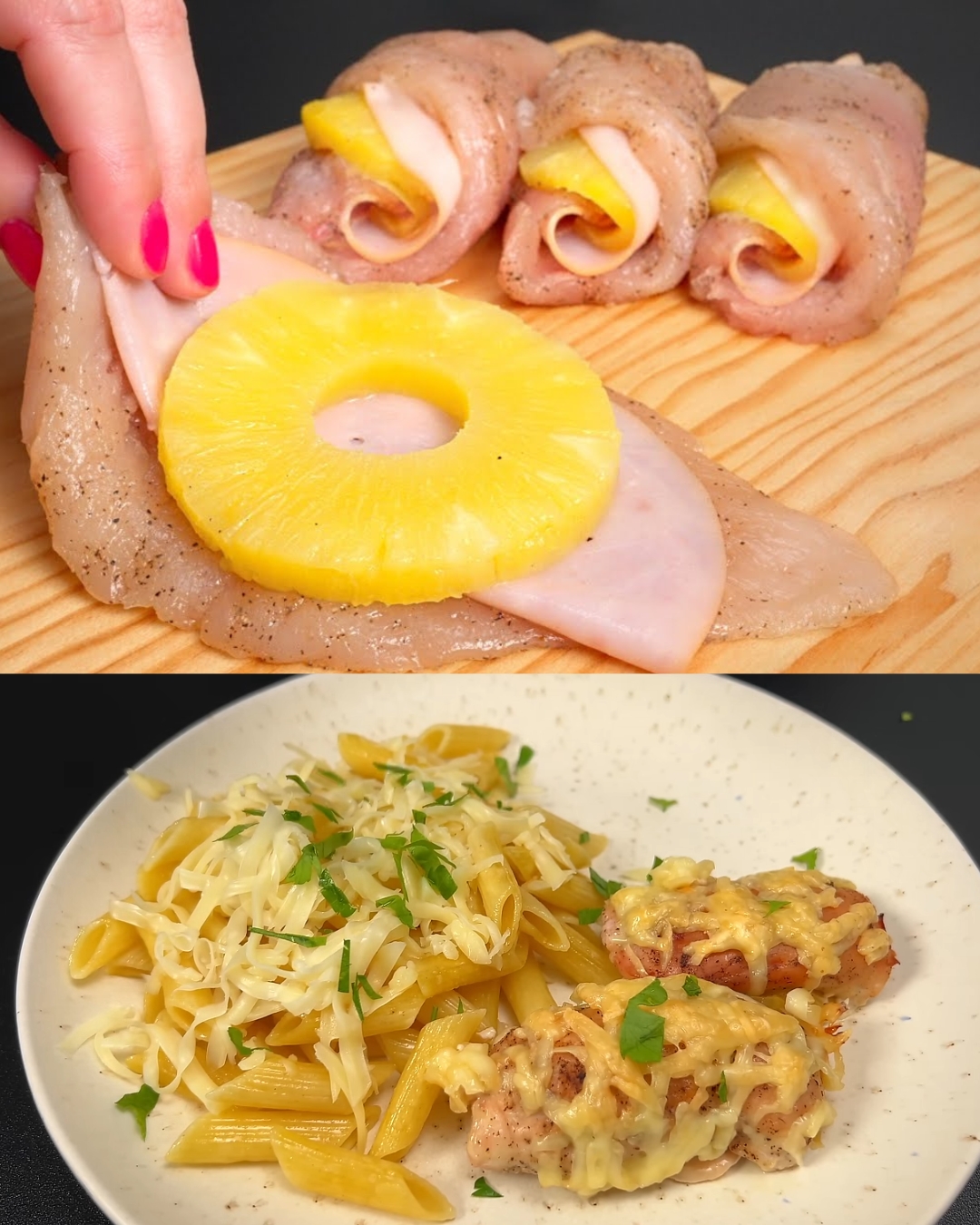Chicken Rolls with Pineapple and Feather Pasta Salad
