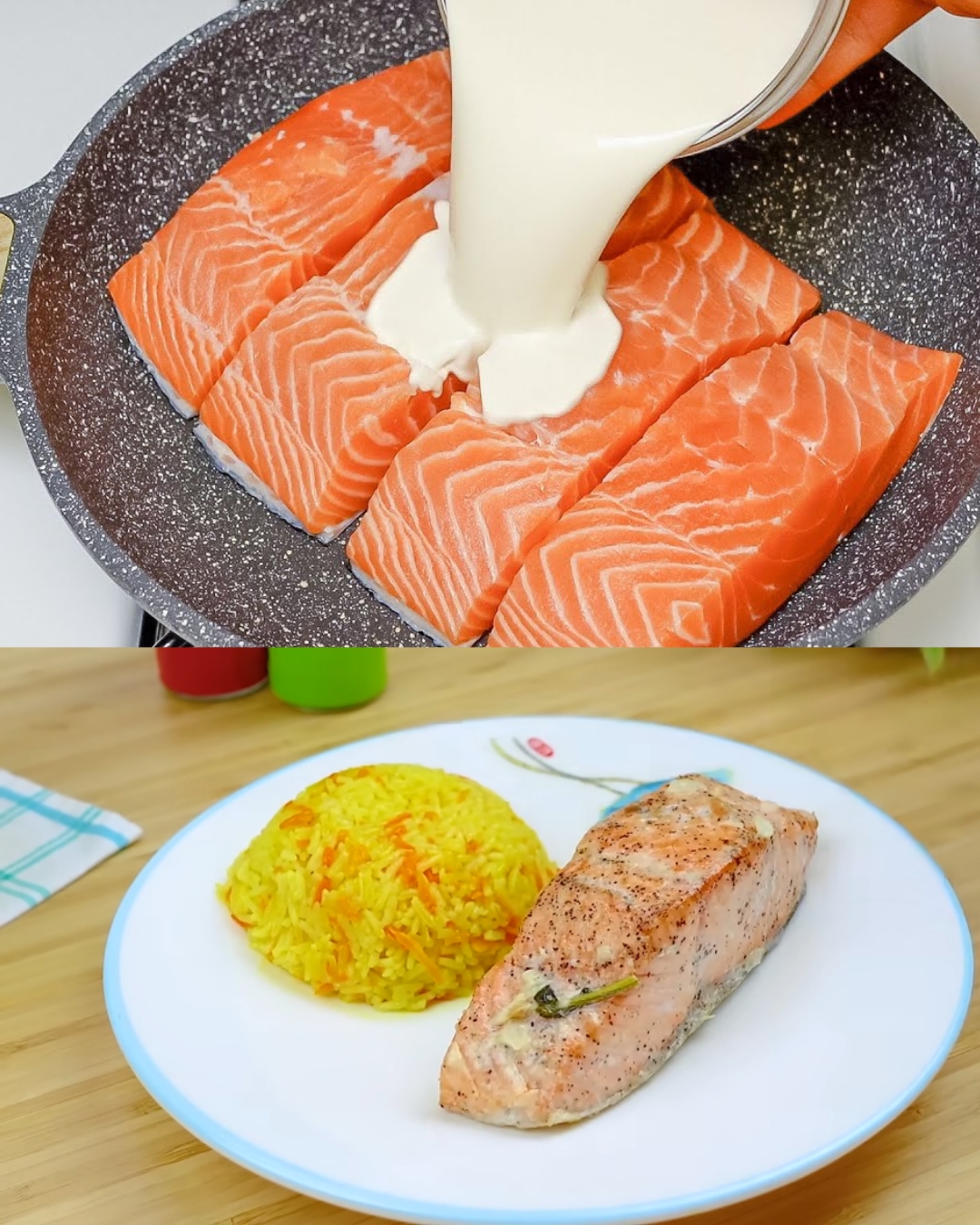 A Culinary Delight: Creamy Spinach Salmon with Turmeric Rice