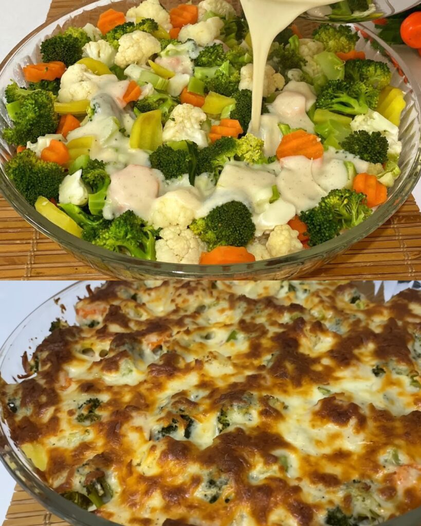 Oven-Baked Cauliflower Broccoli Gratin finished dish