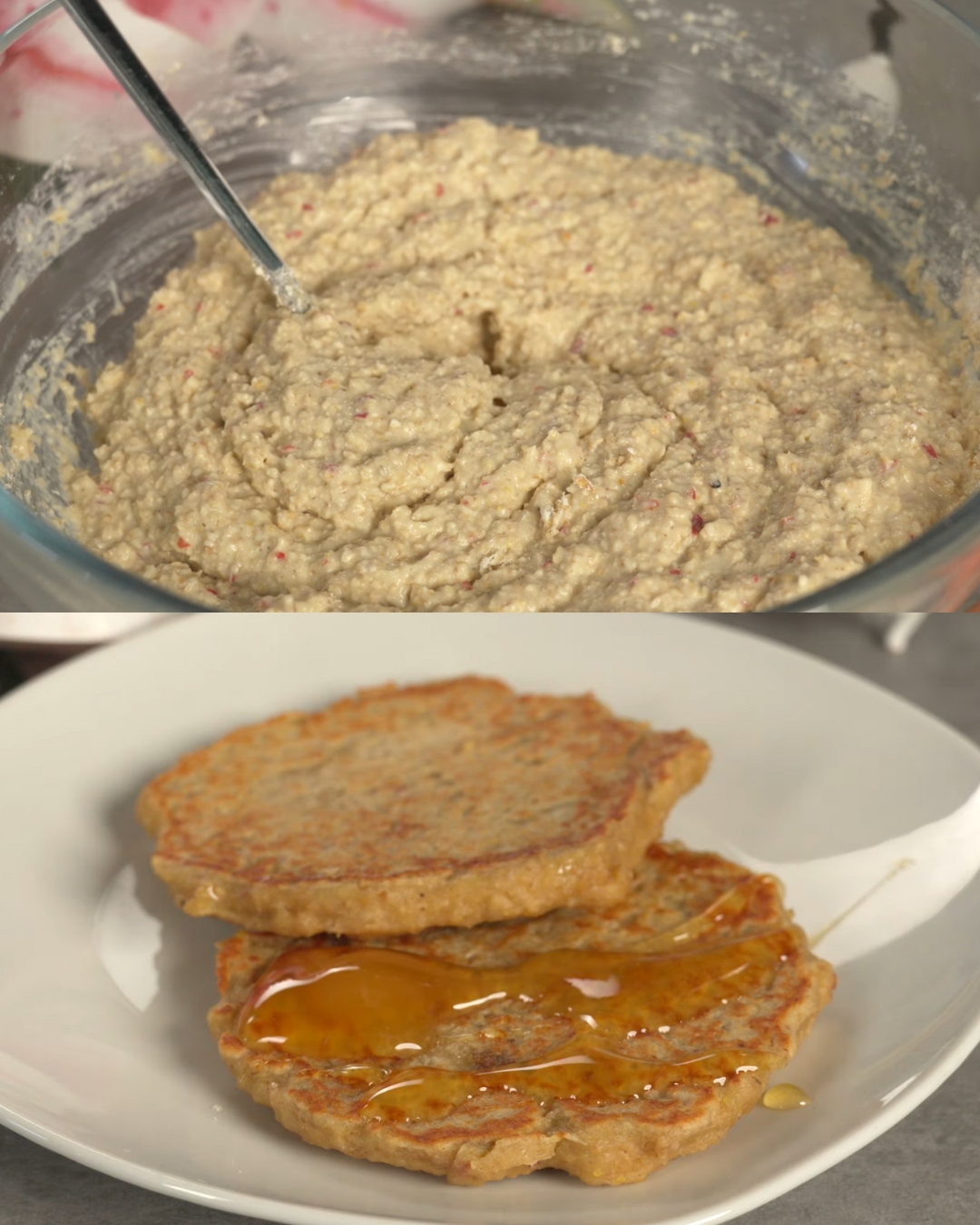 Heavenly Honey-Drizzled Oatmeal and Banana Pancakes