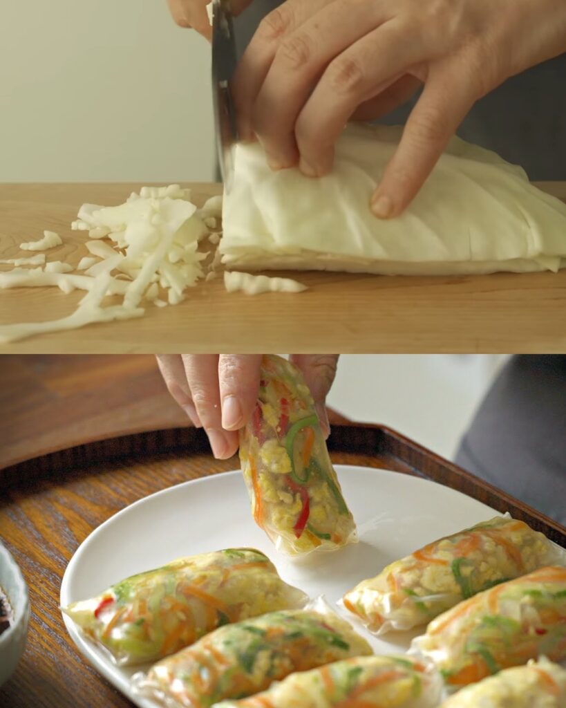 Rainbow Rice Paper Rolls with Tofu, Eggs, and Veggies