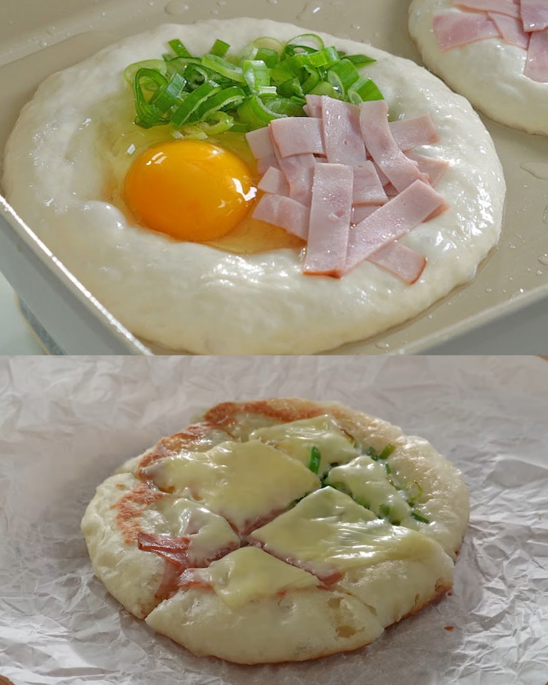 One-Pan Egg Toast with Green Onions, Ham, and Cheese
