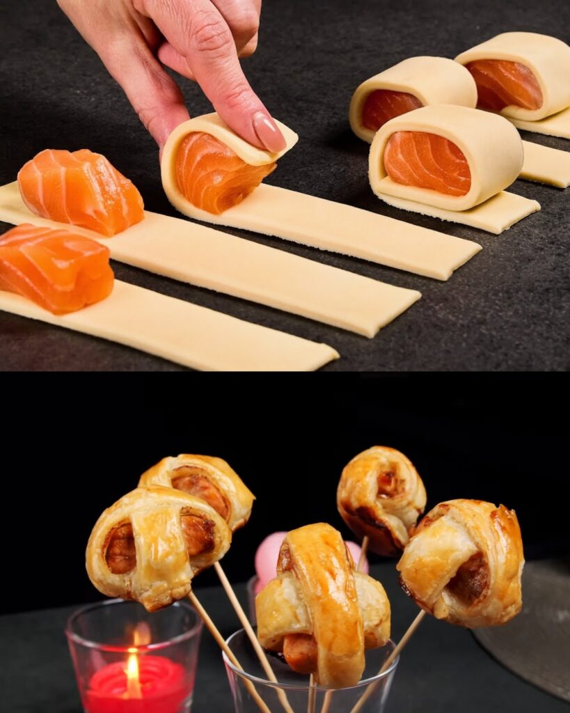 Salmon Puff Pastry Bites with Citrus Teriyaki Glaze finished dish