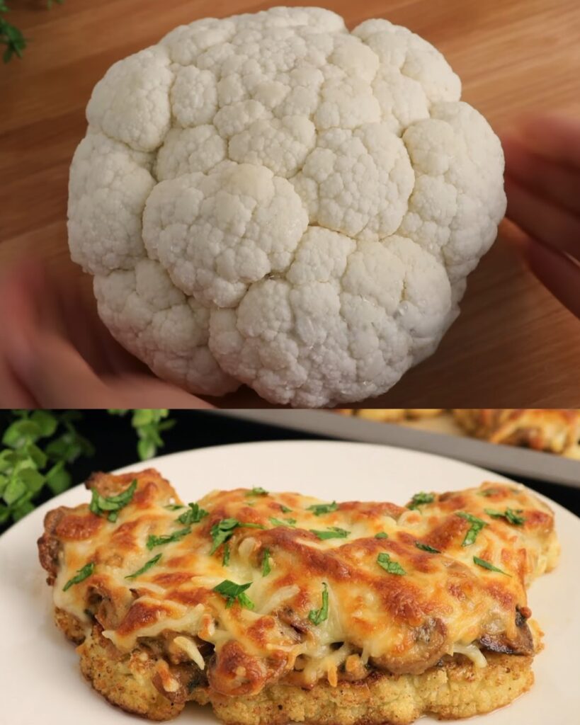Oven-Roasted Cauliflower Steaks with Creamy Mushroom Sauce