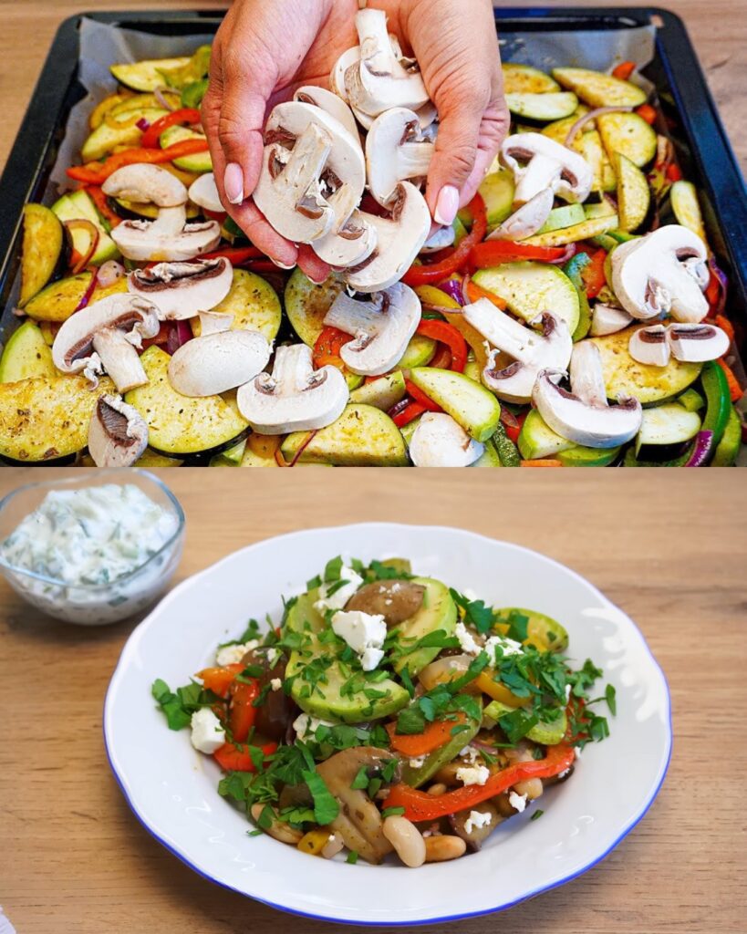 Roasted Mediterranean Vegetable Medley with Yogurt Dressing