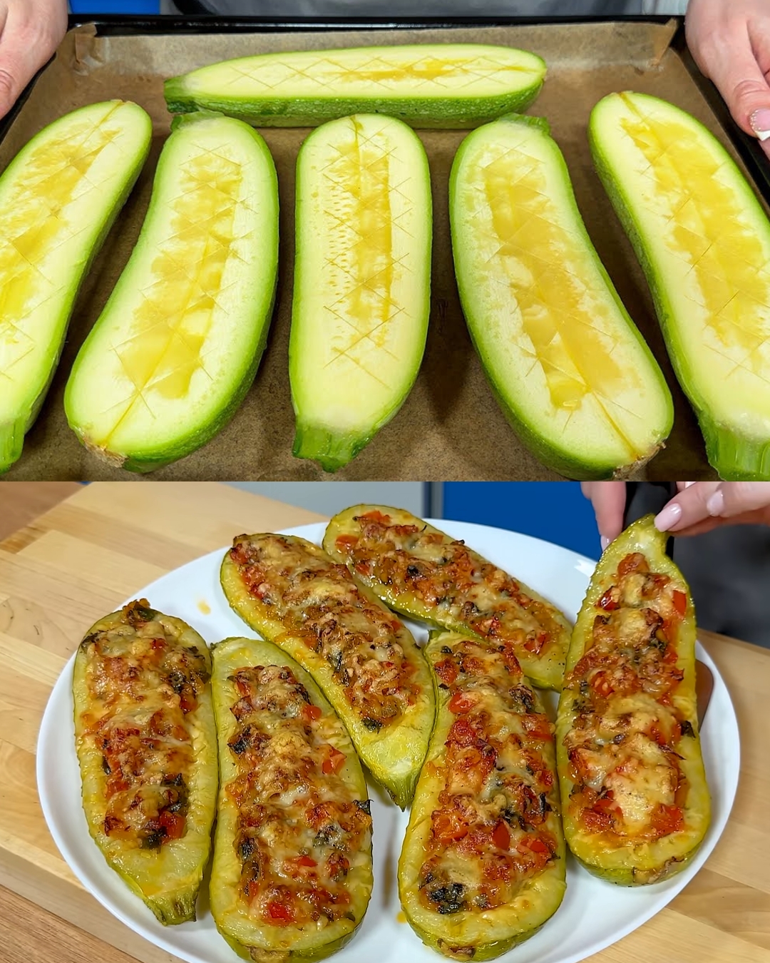 Mediterranean Zucchini Halves Stuffed with Tomato, Cheese, and Herbs