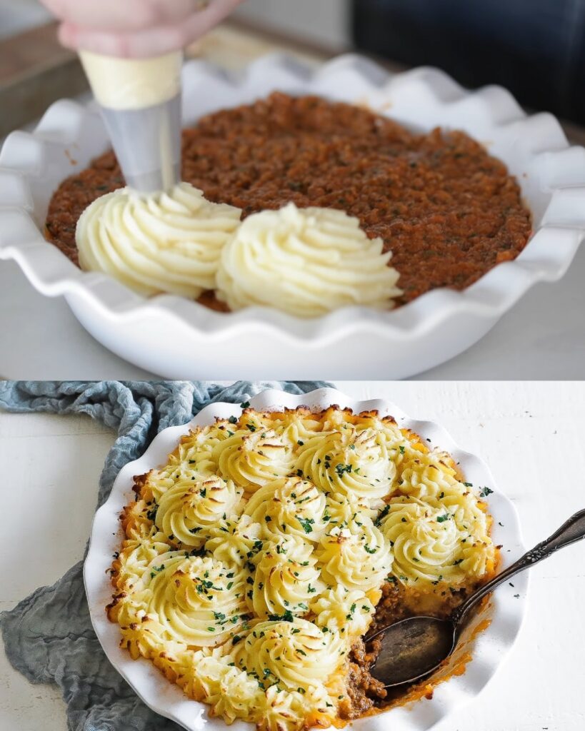 Classic Shepherd’s Pie with Creamy Mashed Potatoes finished dish