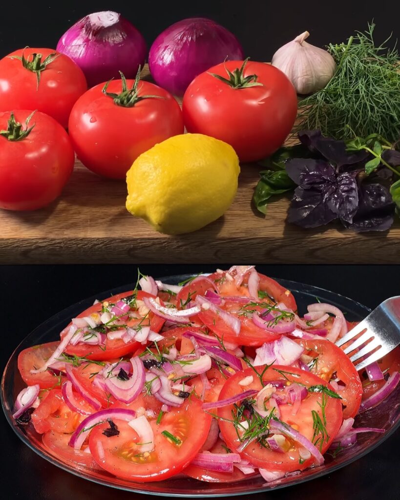 Vibrant Tomato and Red Onion Salad with Fresh Herbs finished dish