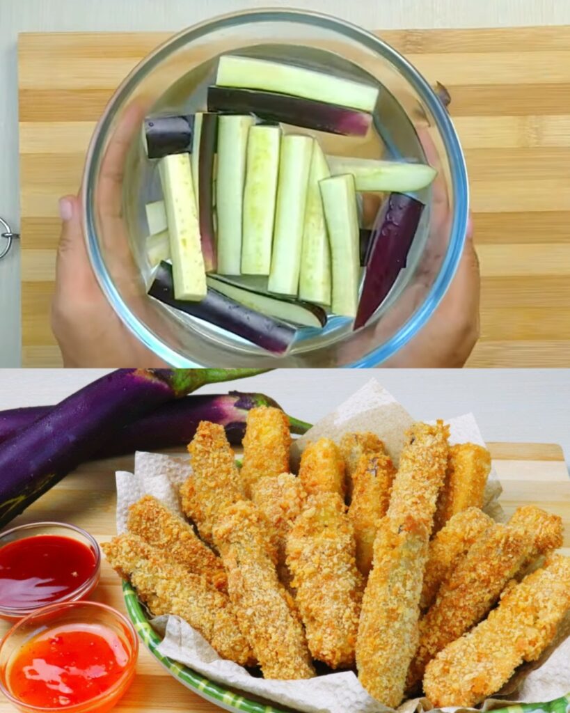 Crispy Fried Eggplant Strips finished dish