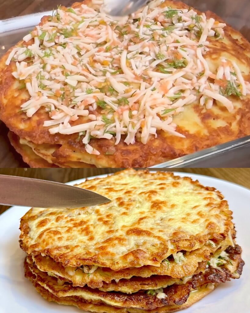 Baked Potato and Onion Pancakes with Tomato and Mozzarella Filling finished dish