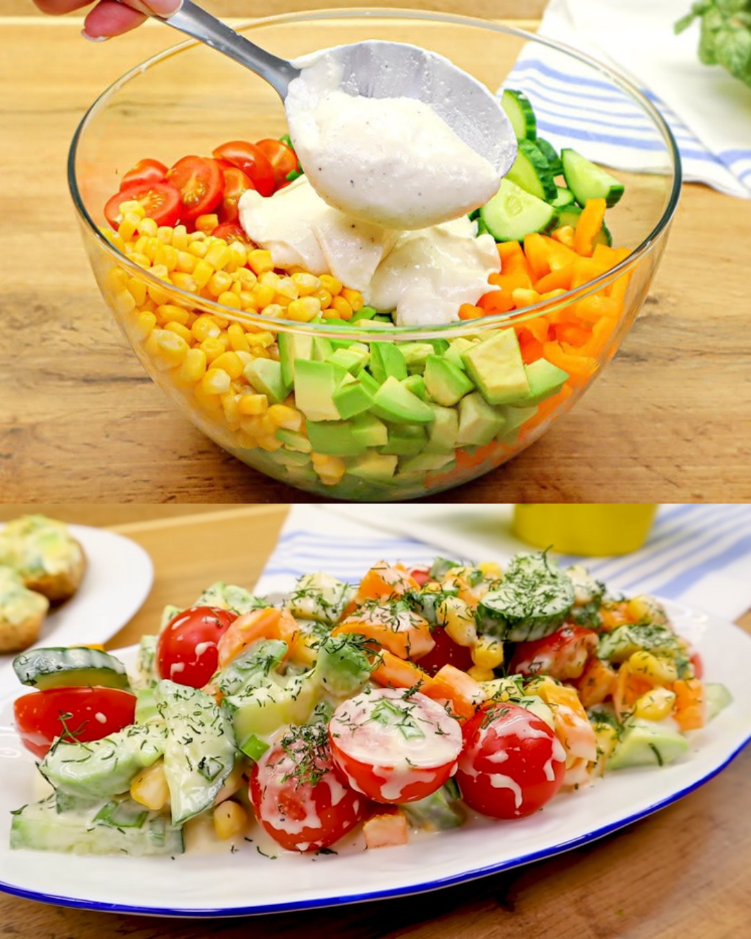 Fresh Avocado and Vegetable Salad with Creamy Mustard Dressing