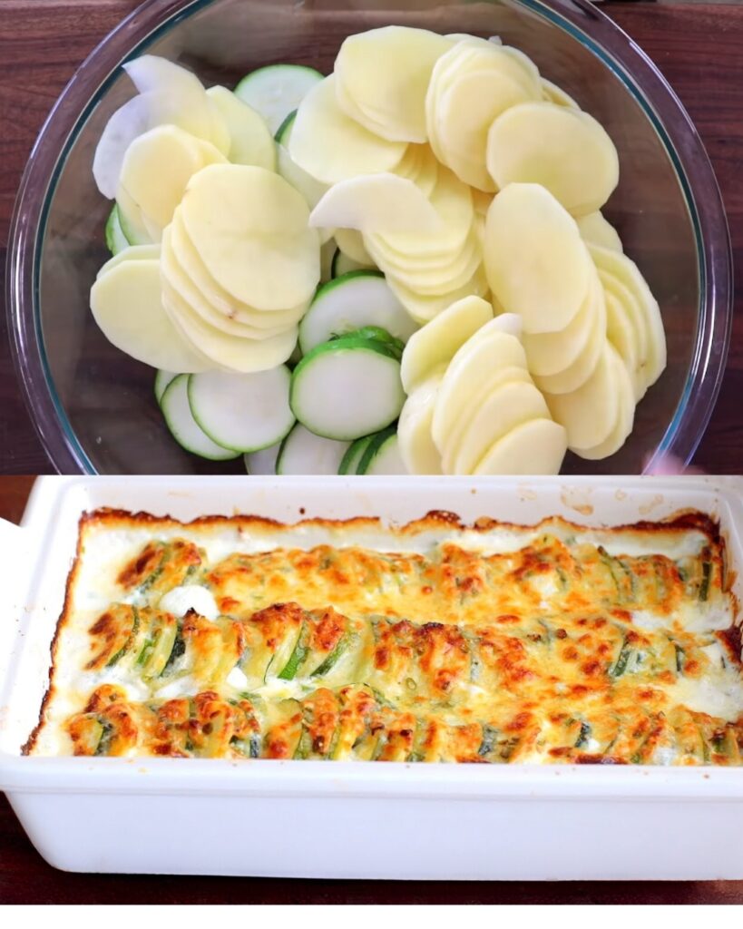 Savory Zucchini and Potato Au Gratin finished dish