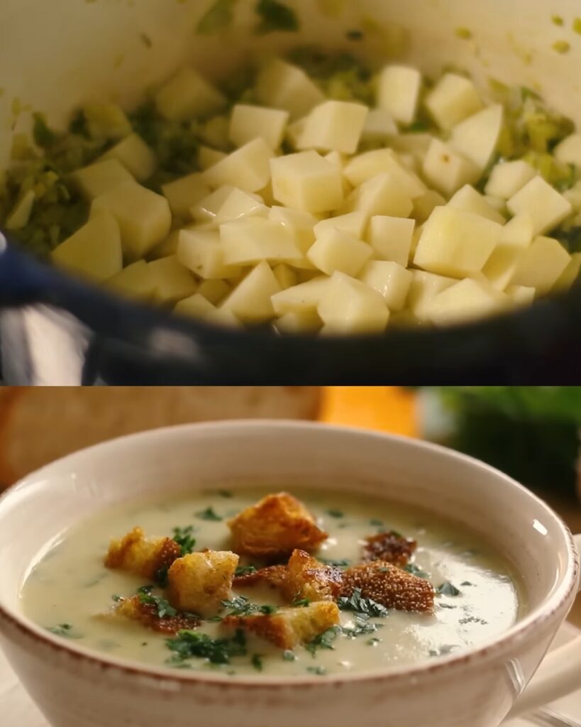 Hearty Garlic and Herb Soup with Crispy Croutons