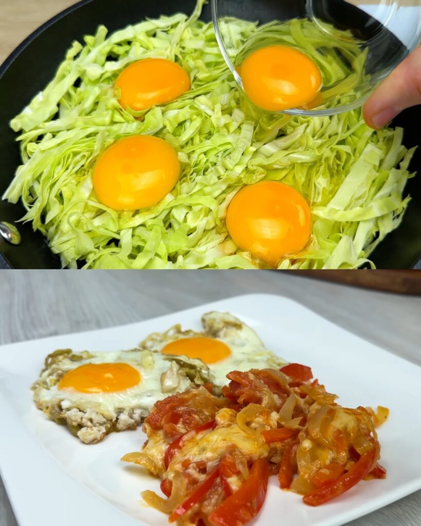 Cabbage and Eggs Breakfast Skille finished dish