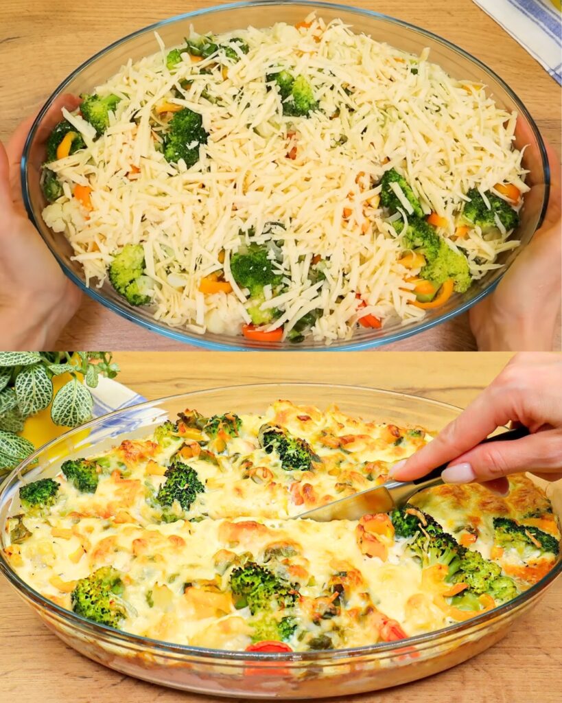 Vegetable Casserole with Yogurt Cucumber Dip finished dish