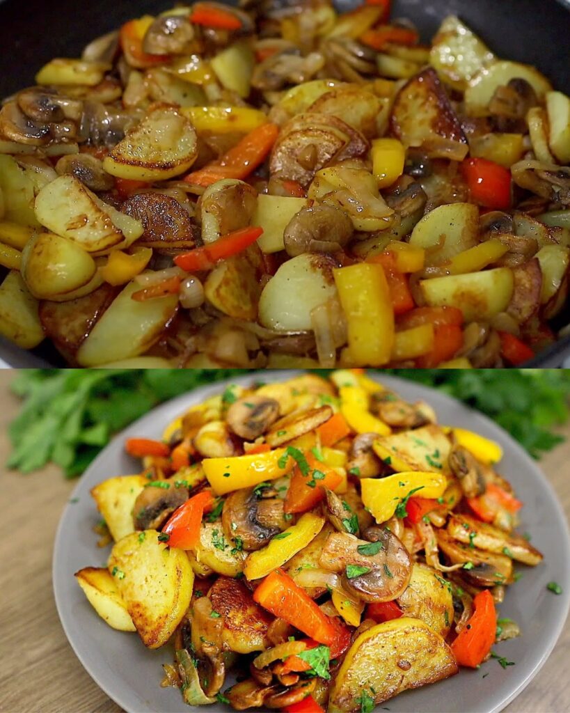 Sautéed Potatoes with Mushrooms and Bell Pepper