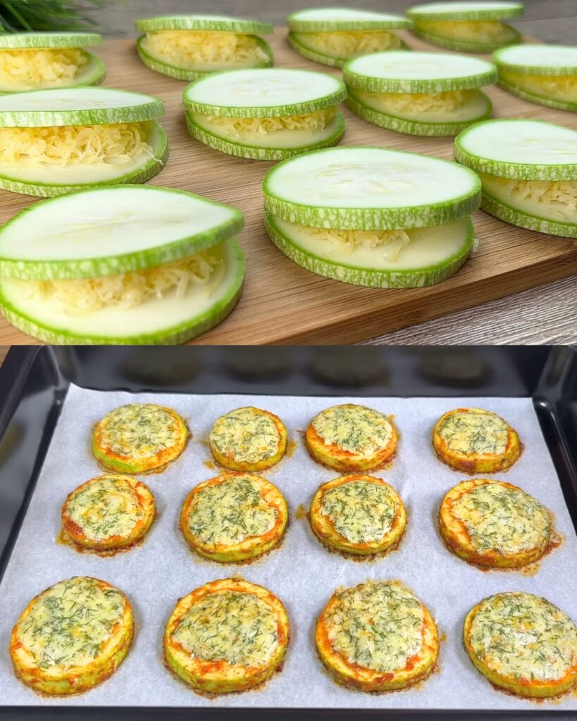Zucchini Fritters with Creamy Mushroom Sauce and Baked Zucchini with Cheese finished dish