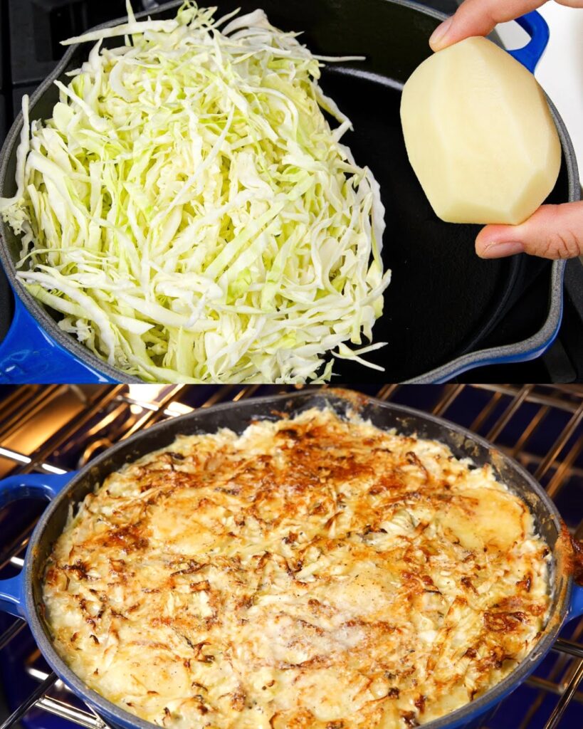 Cabbage and Potato Gratin with Gruyère and Parmesan finished dish