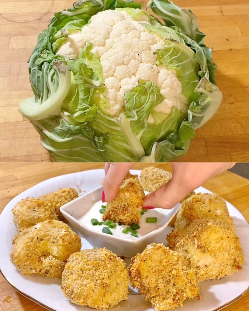 Crispy Parmesan Cauliflower Bites with Creamy Garlic Dip finished dish