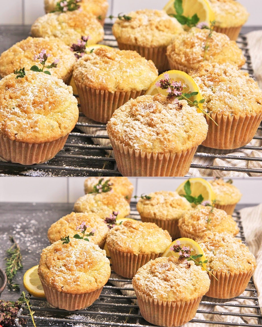Lemon Zucchini Muffins with Thyme and Brown Sugar Crumble