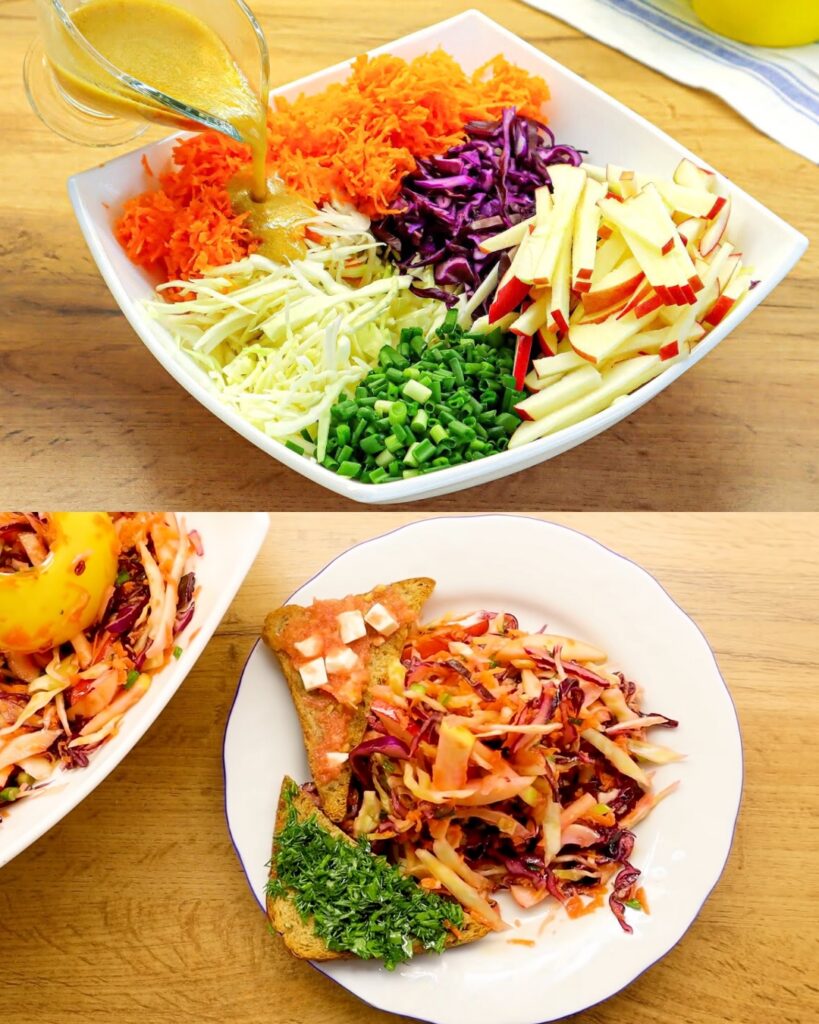 Cabbage and Carrot Salad with Bruschettas