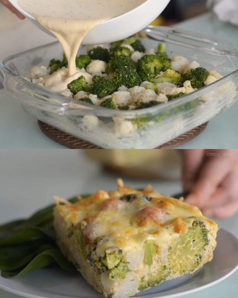 Delicate Broccoli Cauliflower Egg Casserole finished dish