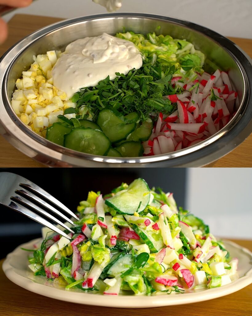Cucumber Salad with Eggs, Radish, and Chickpea Microgreens