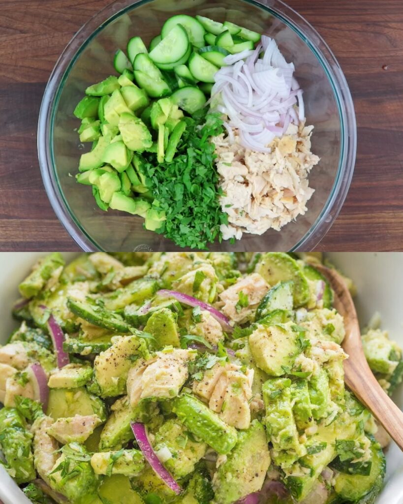 Healthy Avocado Tuna Salad Recipe + Light Lemon Dressing finished dish