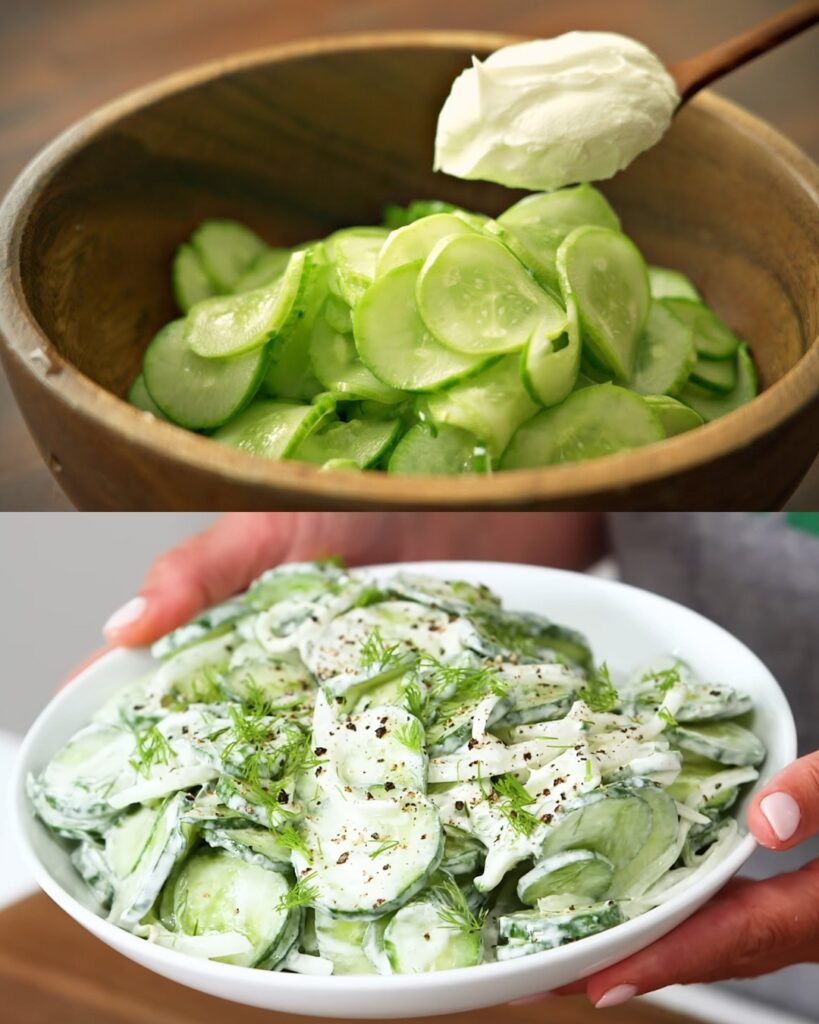 Refreshingly Creamy Cucumber Salad – Your New Go-To Potluck Dish finished dish