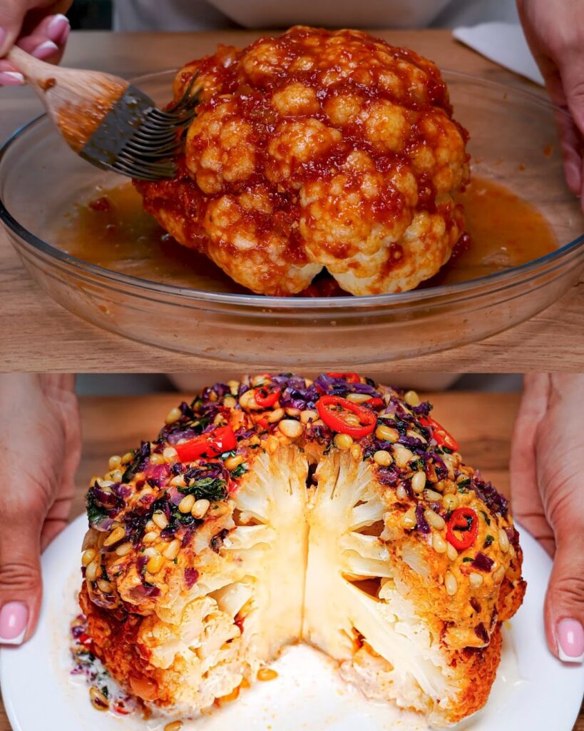 Roasted Cauliflower with Greek Yogurt and Tahini Dressing finished dish
