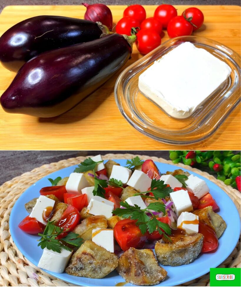 Baked Eggplant with Sweet and Spicy Sauce and Feta finished dish