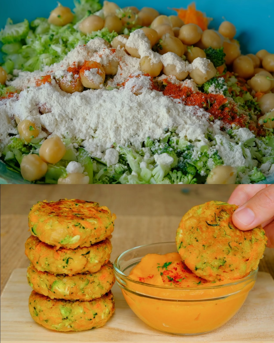 Vegetable Chickpea Patties with Sweet Potato Mash