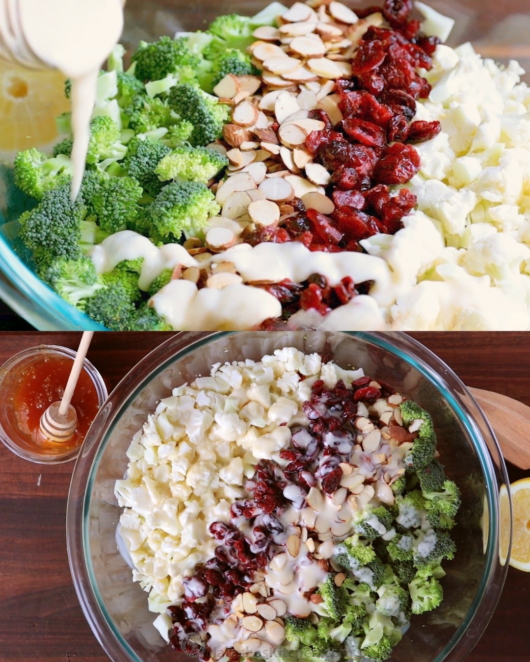 Broccoli Cauliflower Salad with Creamy Honey Lemon Dressing