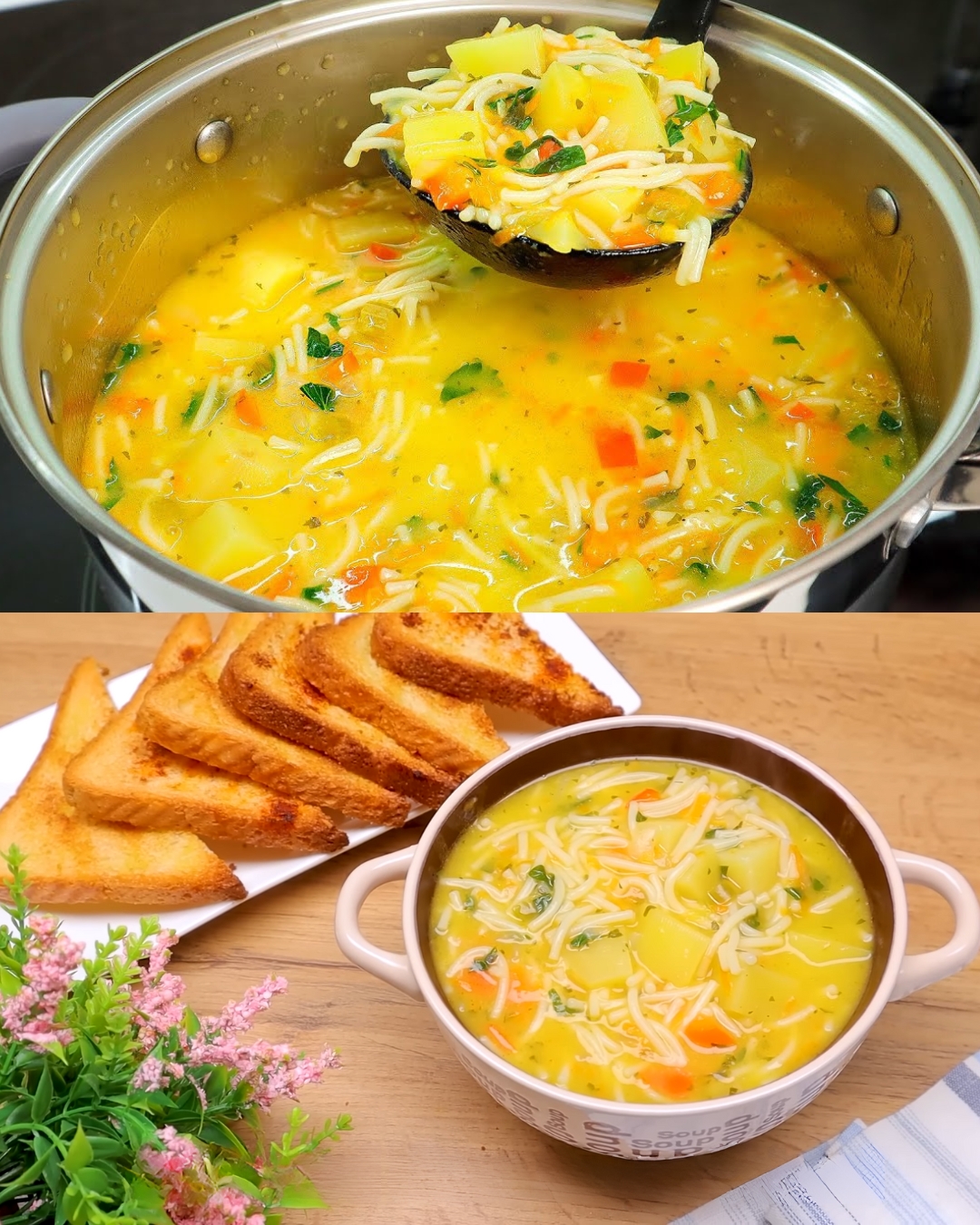 Healthy Weight Loss Vegetable Soup with Homemade Croutons