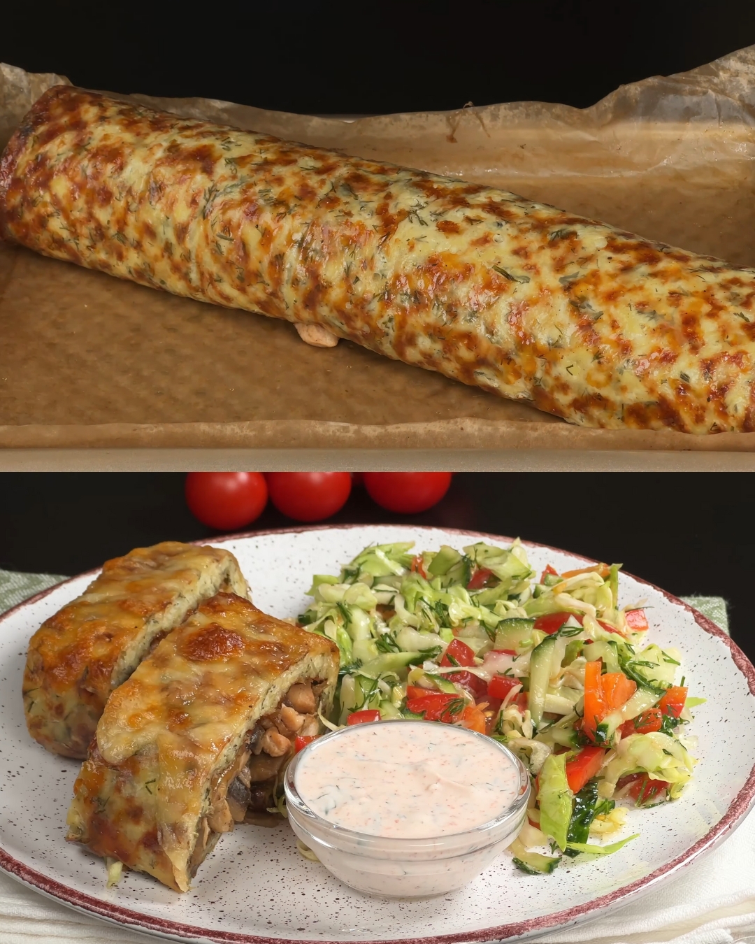 Oven-Baked Chicken with Cheesy Potatoes and Cabbage Salad