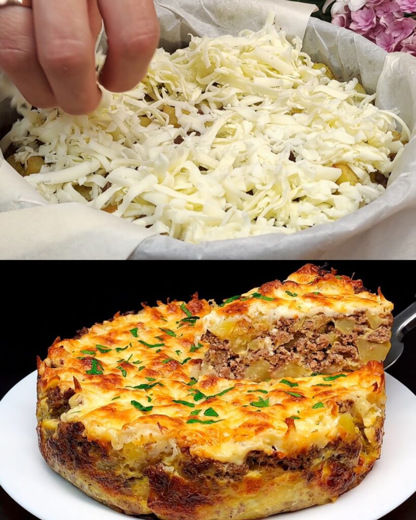 Cheesy Baked Potato and Beef Casserole with Creamy Mushroom Sauce finished dish
