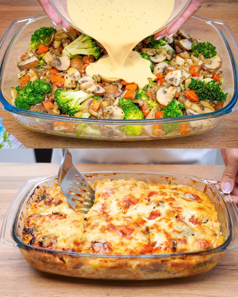 Broccoli and Mushroom Casserole with Potato and Cheese finished dish