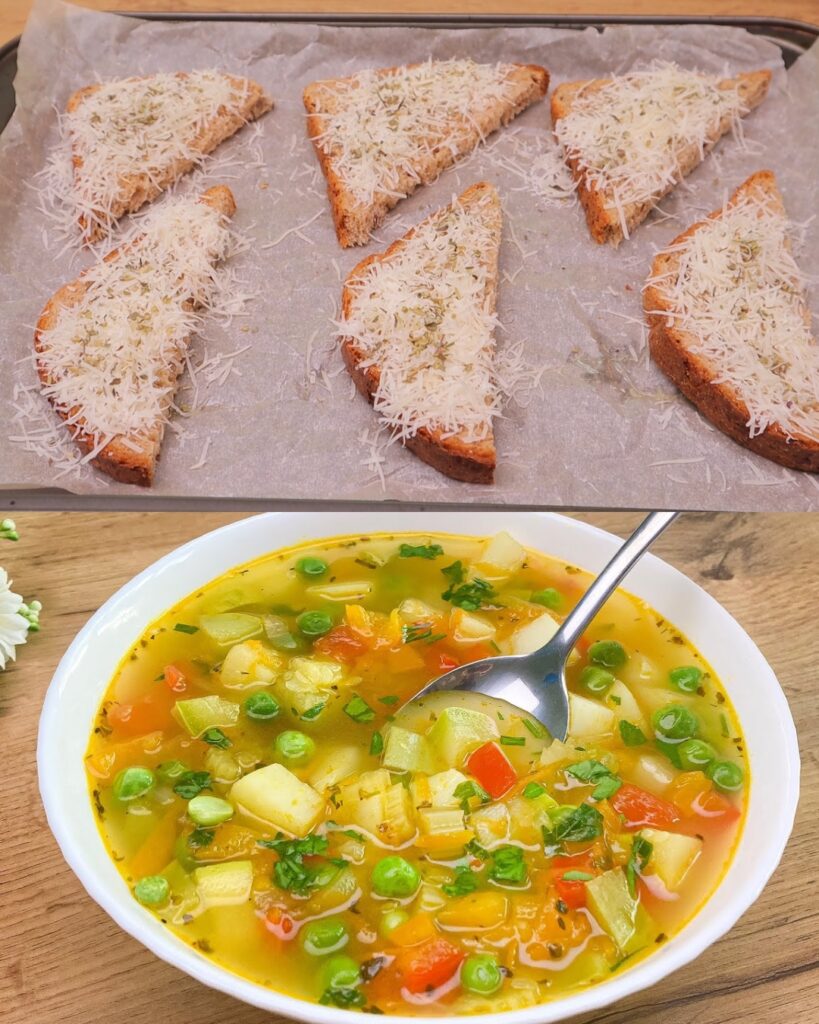 Hearty Vegetable Soup with Parmesan Croutons
