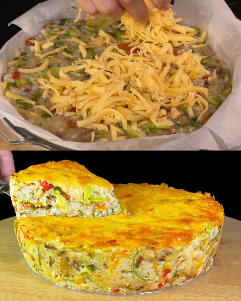 Zucchini and Mushroom Rice Bake finished dish