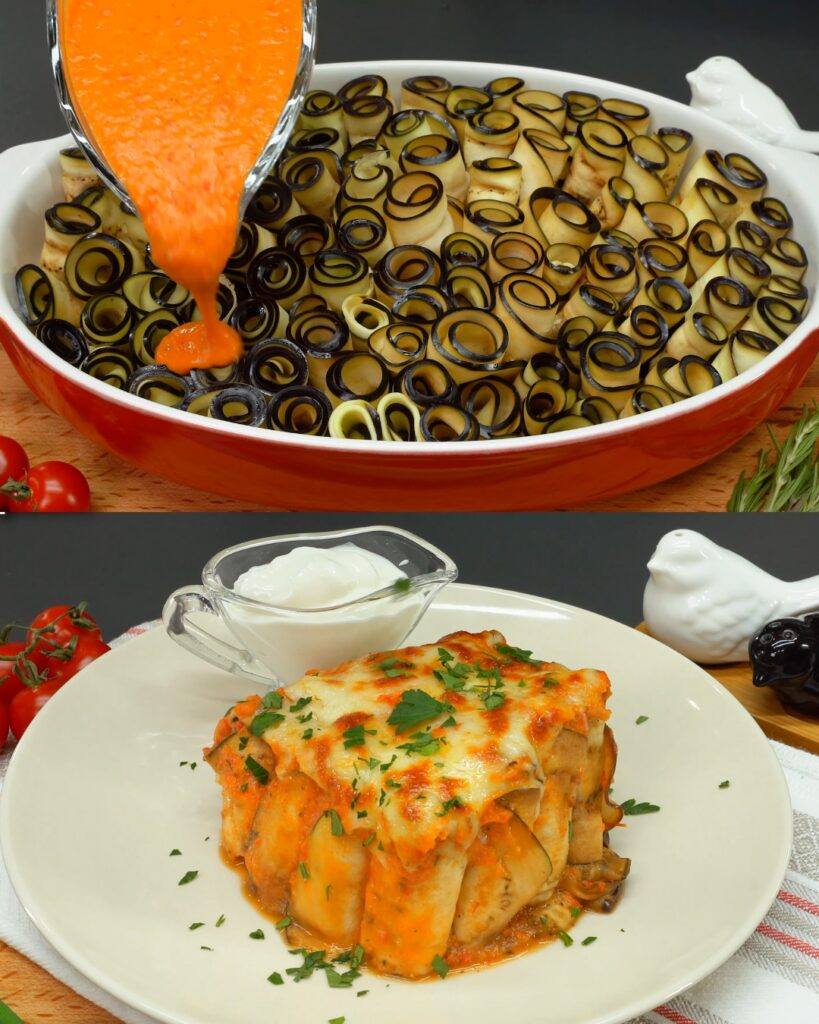 Eggplant Roll-Ups with Tomato and Cheese finished dish