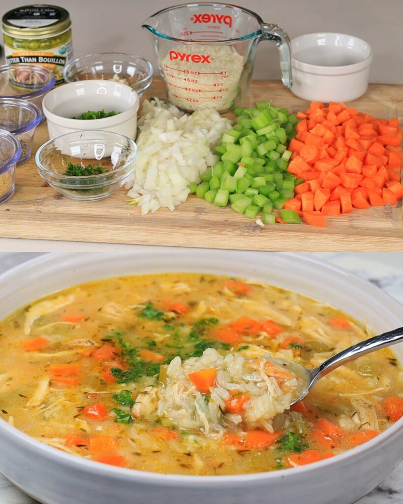 Homemade Tasty Chicken and Rice Soup finished dish