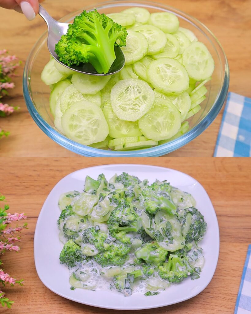Broccoli and Cucumber Salad with Greek Yogurt Dressing finished dish