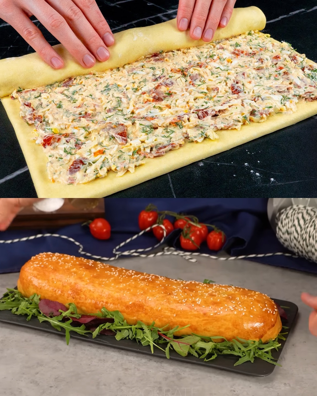 Puff Pastry Roll with Mozzarella and Dried Tomatoes