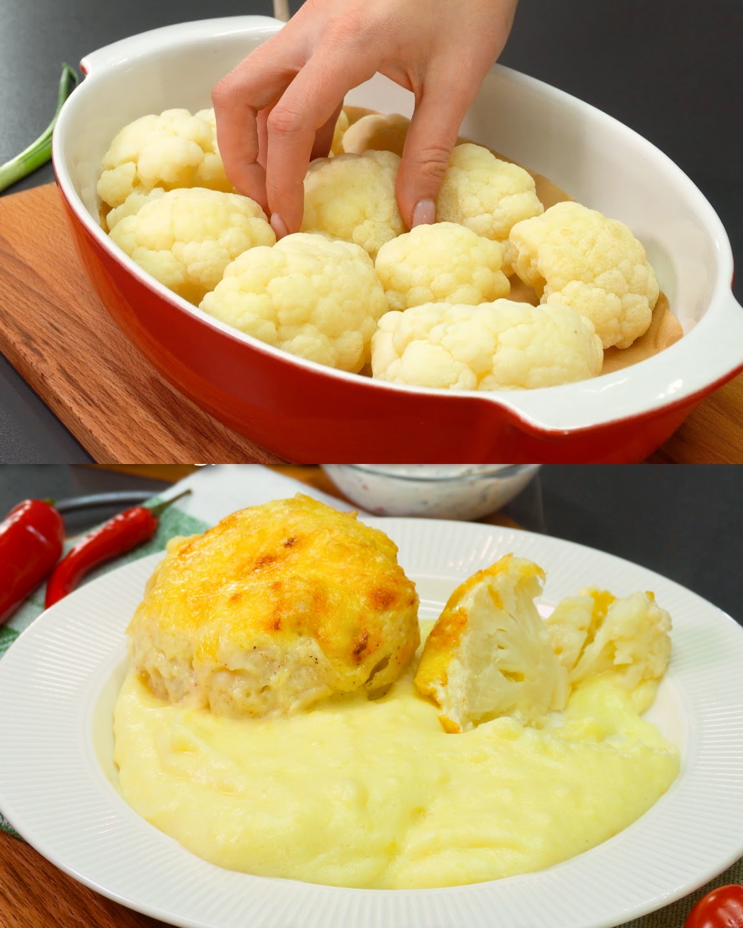 Creamy Baked Cauliflower with Mashed Potatoes