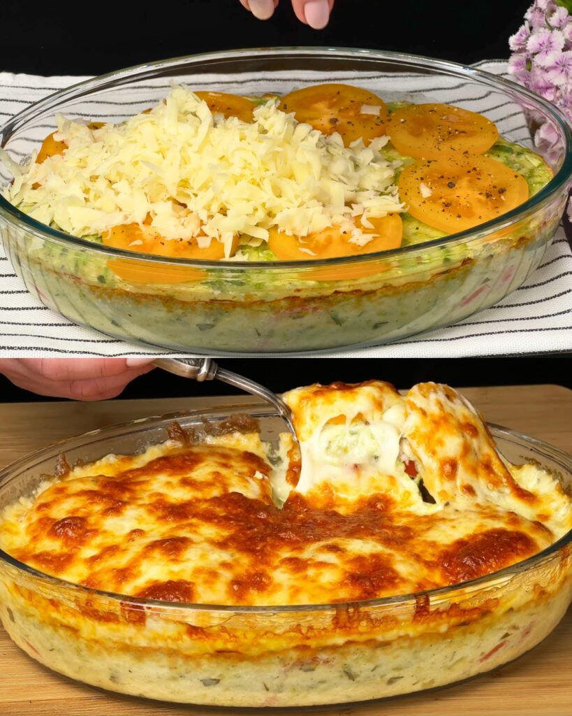 Family Favorite Baked Zucchini with Fresh Herb Sauce finished dish