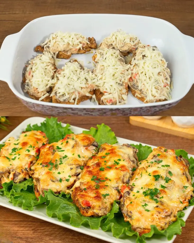 Baked Chicken with Champignons and Cheese